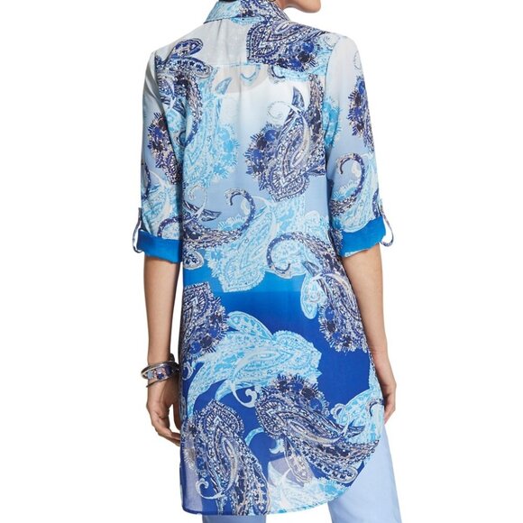 CHICO'S Enchanted Paisley Betty Long Sheer Shirt Size 0 - Picture 2 of 15